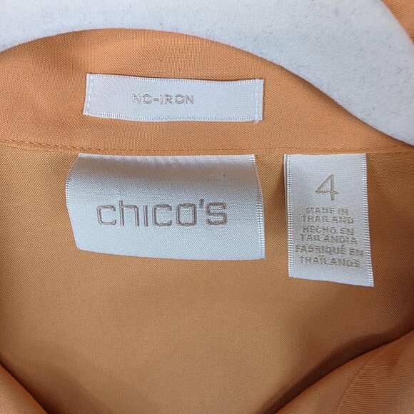 Chico's Shirt Womens 4 XXL Peach No-Iron Cotton Hidden Placket Collared Blouse - Picture 2 of 11